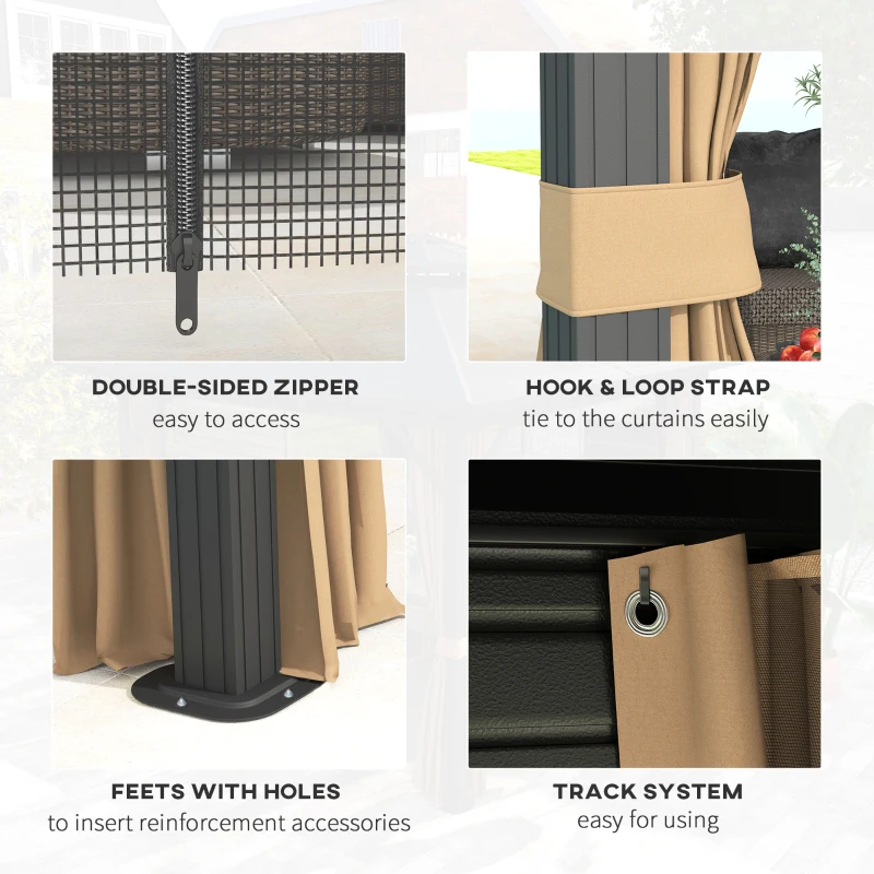 Outsunny 10' x 12' Hardtop Gazebo, Sun Shelter with Double Tier Metal Roof, Mosquito Netting, and Hanging Hook, Dark Brown