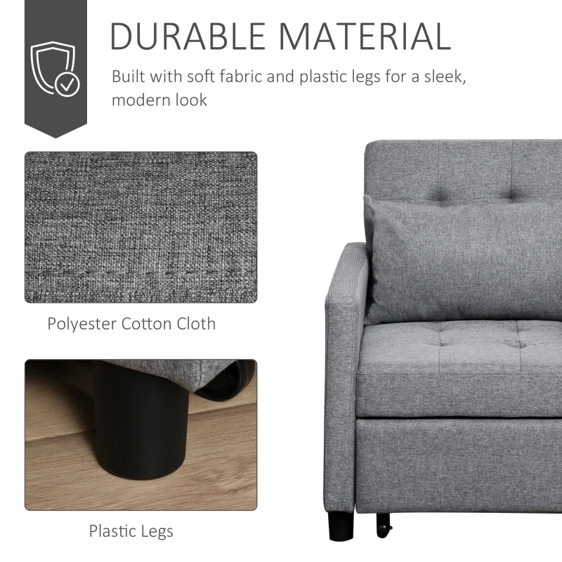 HOMCOM Convertible Sofa Lounger Chair Bed Multi-Functional Sleeper Recliner with Tufted Upholstered Fabric, Adjustable Angle Backrest, and Pillow, Grey