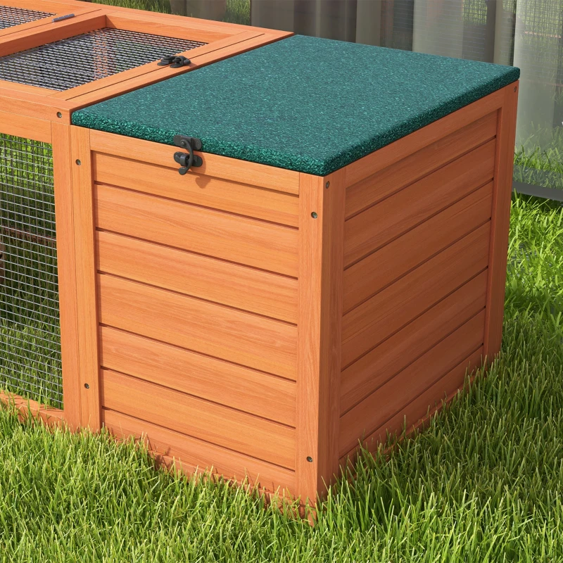 PawHut Outdoor Rabbit Cage Wooden Rabbit Hutch with Double Main House, Openable Tops, Asphalt Roofs for 1-2 Rabbits, Orange