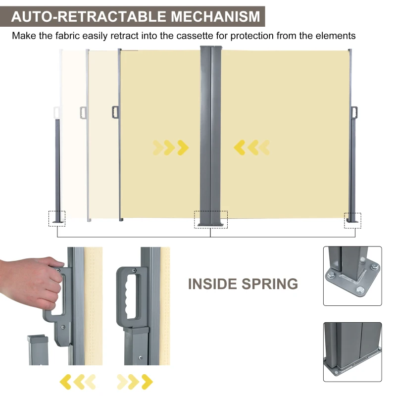Outsunny Patio Retractable Double Side Awning, Folding Privacy French Screen Fence, Privacy Wall Corner Divider, Garden Outdoor Sun Shade Wind Screen, Indoor Room Divider, Beige