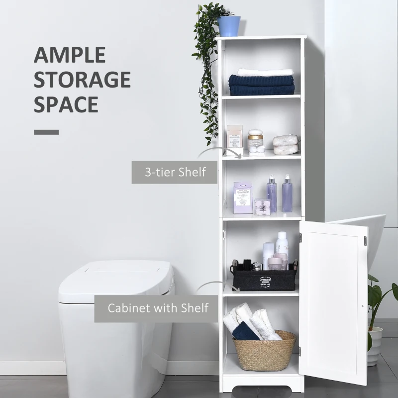 kleankin Tall Bathroom Storage Cabinet, Freestanding Tower Cabinet with Adjustable Shelf, 3 Open Shelves, White