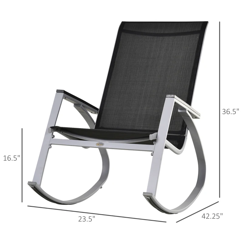 Outsunny Outdoor Modern Front Porch Patio Rocking Sling Chair - Black/ Silver