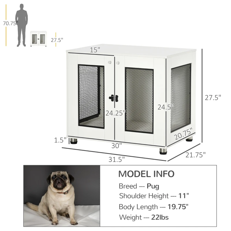PawHut Dog Crate Furniture with Water-resistant Cushion, Dog Crate End Table with Double Doors, Indoor Pet Crate for Small Medium Dogs Indoor Use, White