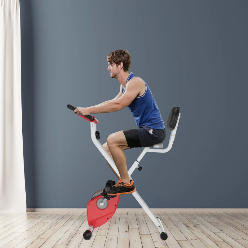 Soozier Foldable Upright Training Exercise Bike Indoor Stationary X Bike with 8 Levels of Magnetic Resistance for Aerobic Exercise, Red