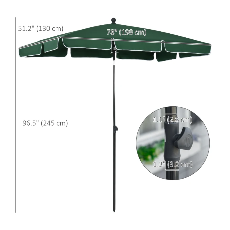 Outsunny 6.5x4ft Rectangle Patio Umbrella Aluminum Tilt Adjustable Garden Parasol Sun Shade Outdoor Canopy Green