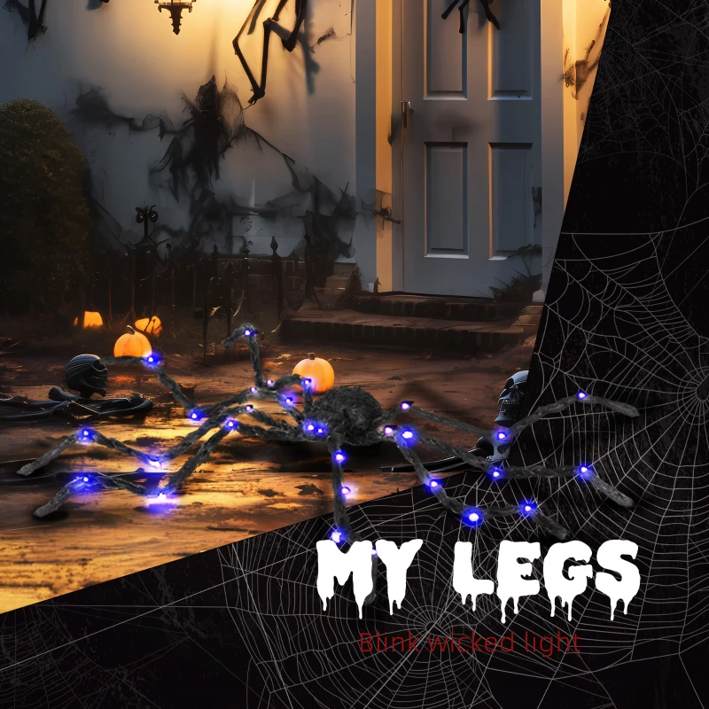 HOMCOM 3.25" Halloween Prop Light-up Oversized Spider, Outdoor Halloween Decoration with Light Up Bendable Legs