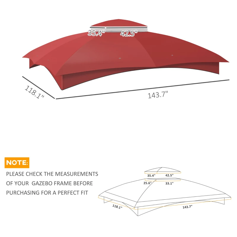 Outsunny 10' x 12' 2-Tier Gazebo Cover, Patio Gazebo Canopy Replacement with Drainage Holes for 84C-210 Series, Wine Red