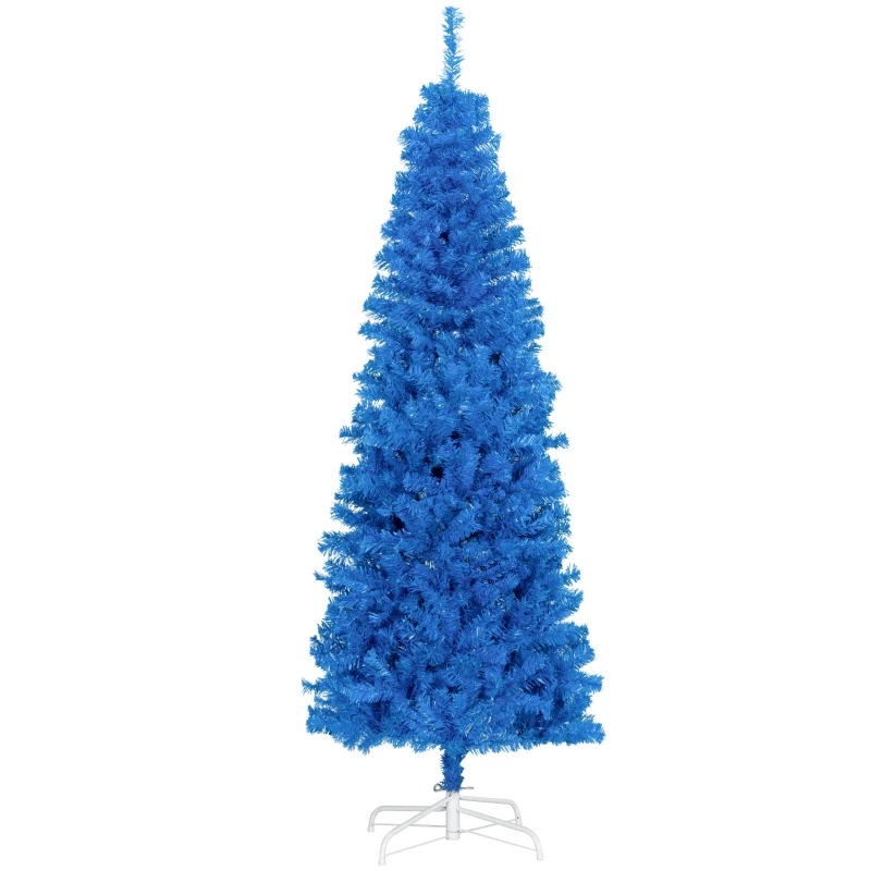 HOMCOM 6FT Pencil Christmas Tree, Artificial Christmas Tree with Automatic Open for Home Party, Blue