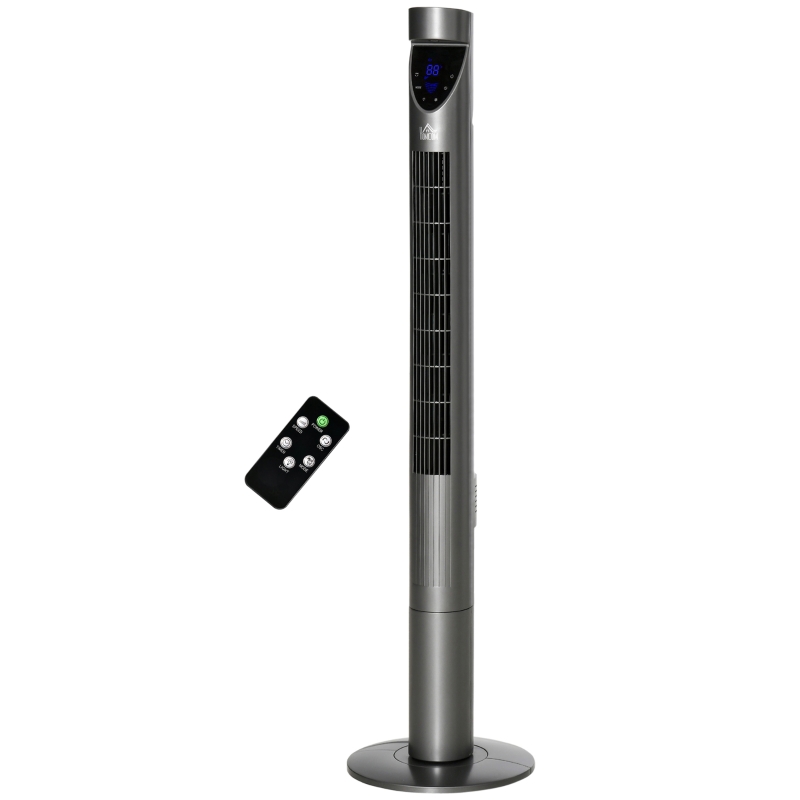 HOMCOM 46 Inch Tower Fan for Bedroom Cooling, 70°Oscillating Fan with 3 Speeds, 12H Timer, and Remote Control, Standing Floor Fan for Home Office, Grey