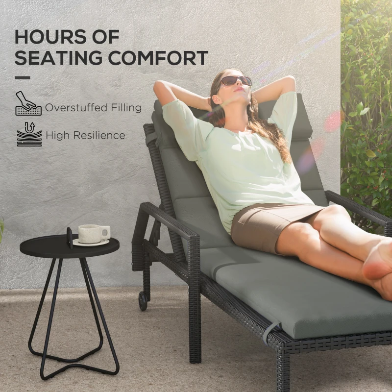 Outsunny Patio Chaise Lounge Chair Cushions Replacement Sun Lounger Pads with Headrest and Ties, Set of 2, Grey