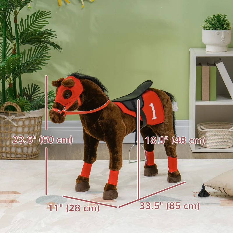 Qaba Kids Ride On Horse w/ Neighing Sound, Saddle, Stirrups, for 3-8 Years