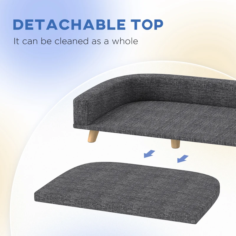 PawHut Dog Sofa for Large Dogs with Washable Cover, Anti-slip Foot Pads, Dark Grey