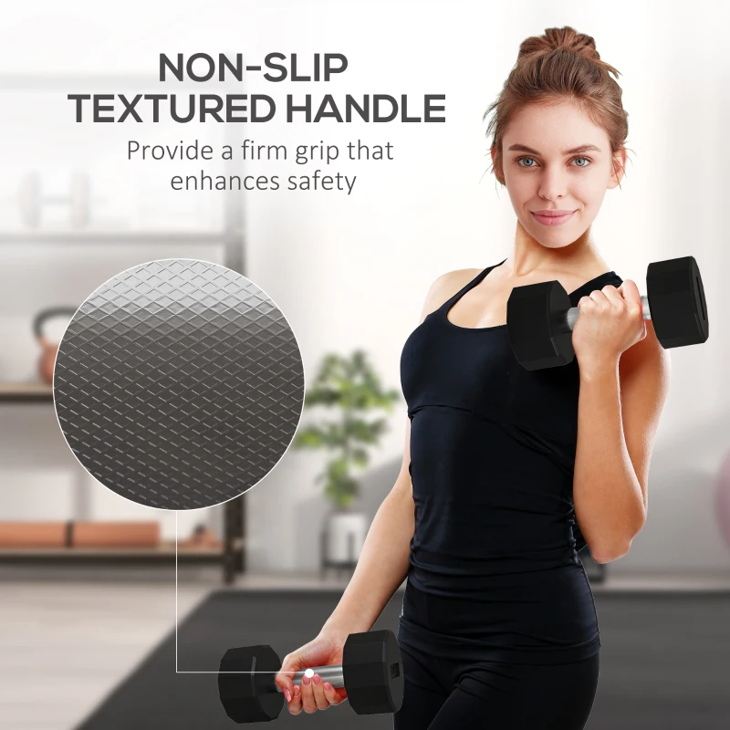 Soozier 2 x 15lbs Dumbbells Set with Non-Slip Grip, Rubber Covered Weights for Men Women Home Gym Workout