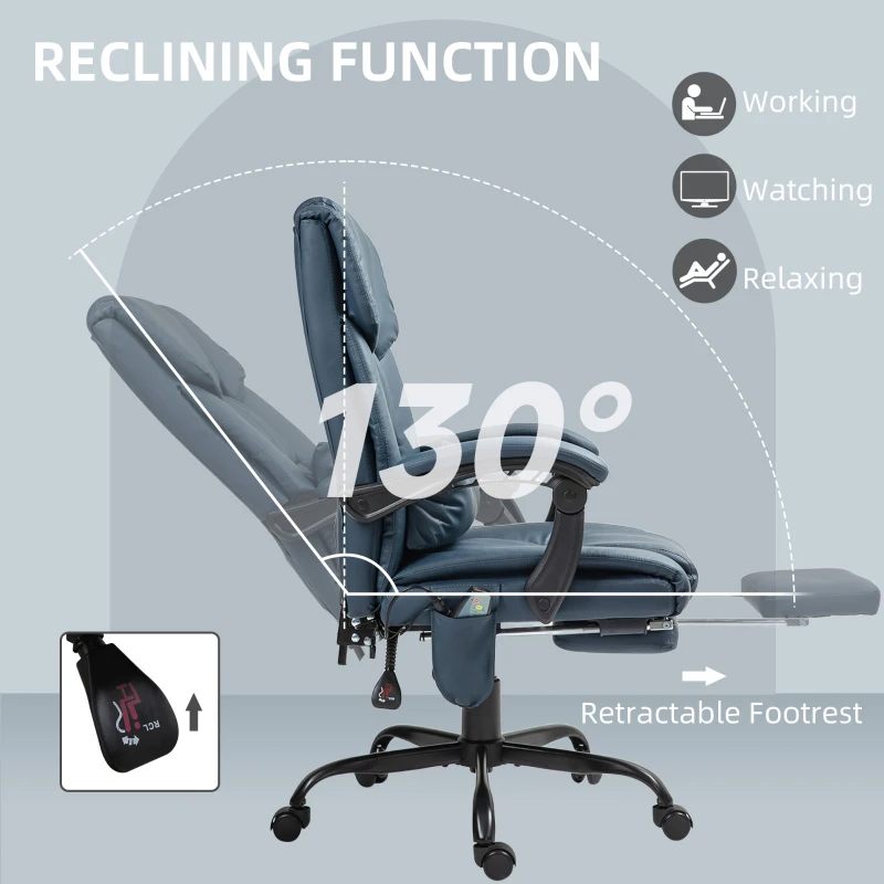 Vinsetto Massage Office Chair with 6 Vibrating Points, High Back Reclining Office Chair with Footrest and Remote, Blue