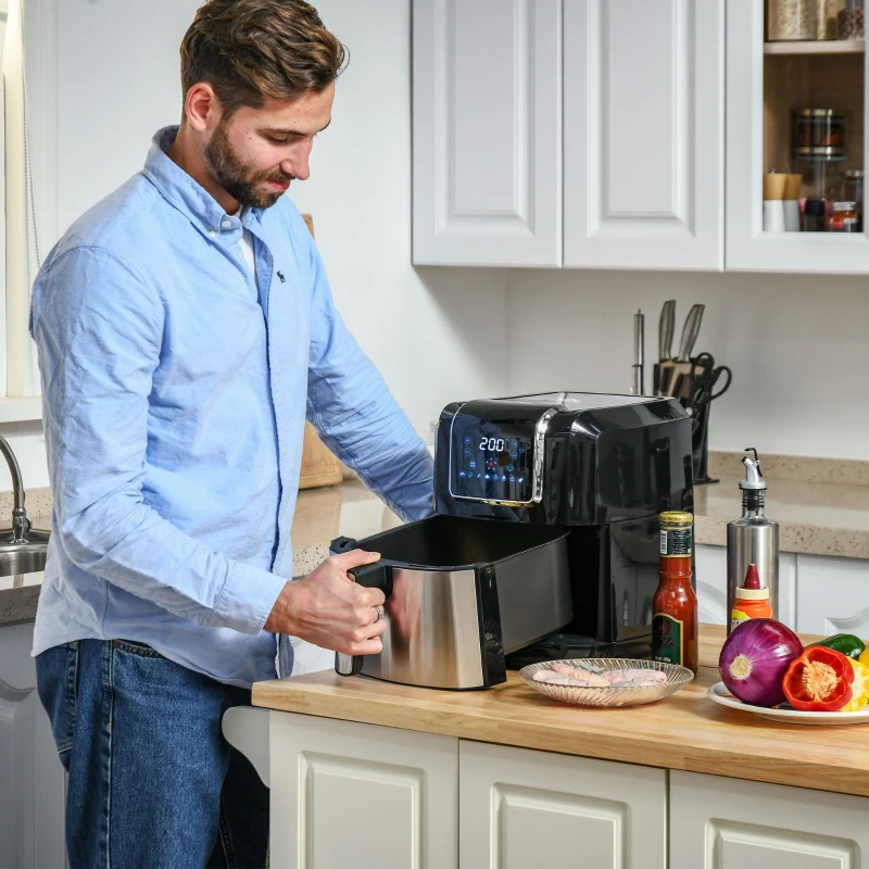 HOMCOM Air Fryer, 1700W 6.9 Quart Air Fryers Oven with Digital Display, 360° Air Circulation, Adjustable Temperature, Timer and Nonstick Basket for Oil Less or Low Fat Cooking, Black