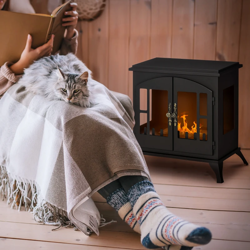 HOMCOM Freestanding Ethanol Fireplace Bioethanol Fireplace Stove, 0.25 Gal Max 269 Sq. Ft., Burns up to 3 Hours, Black
