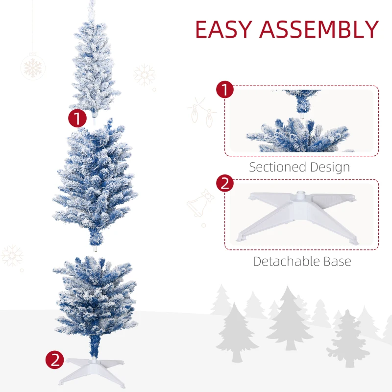 HOMCOM 6' Flocked Christmas Trees, Pencil Prelit Artificial Christmas Tree with Snow Branches, Blue