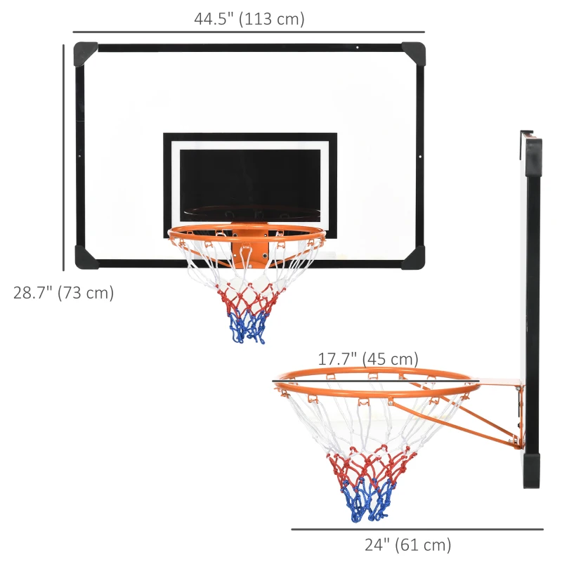 Soozier Wall Mounted Mini Basketball Hoop with 45" x 29" Backboard, Rim and All-Weather Net for Indoor and Outdoor Use
