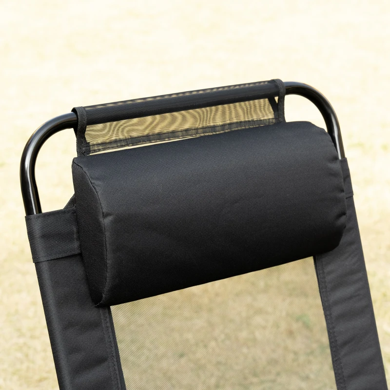 Outsunny Double Camping Chairs Foldable w/ Reclining & Headrest, Black