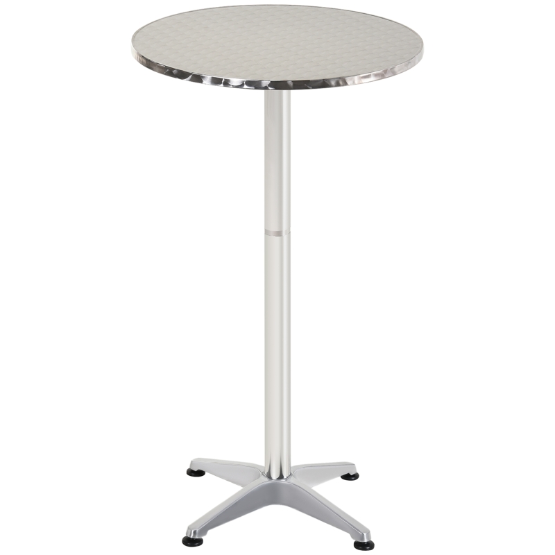 HOMCOM  Bar Table Aluminum Home Pub Indoor Outdoor Patio Use Adjustable Height Silver