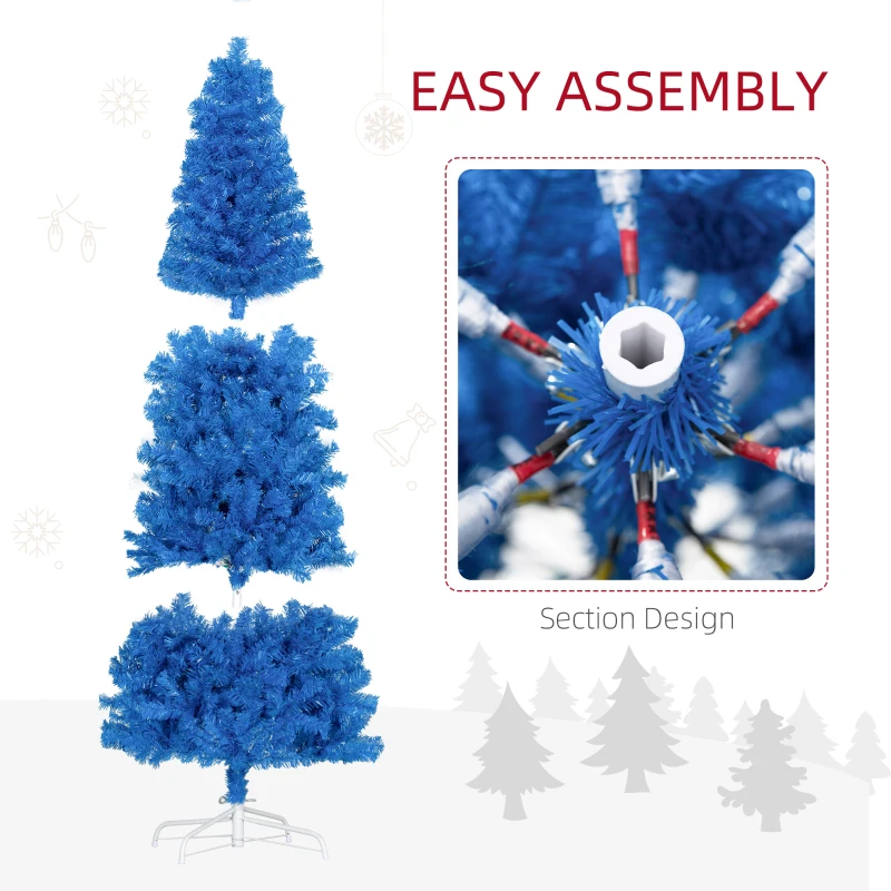 HOMCOM 6FT Pencil Christmas Tree, Artificial Christmas Tree with Automatic Open for Home Party, Blue