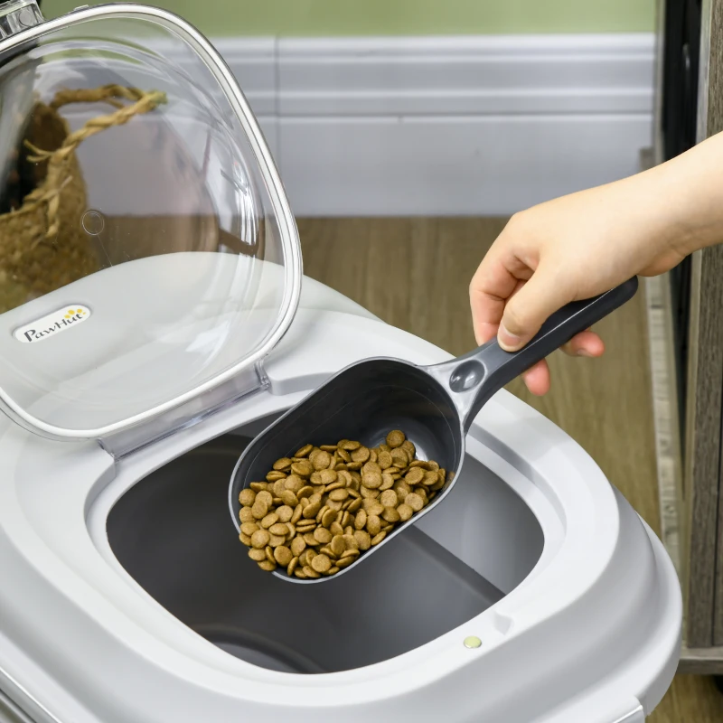 PawHut 6-30lb Dog Food Storage Container Collapsible Design with Airtight Lids, Rolling Wheels, Cup, Bowl, Spoon, Grey