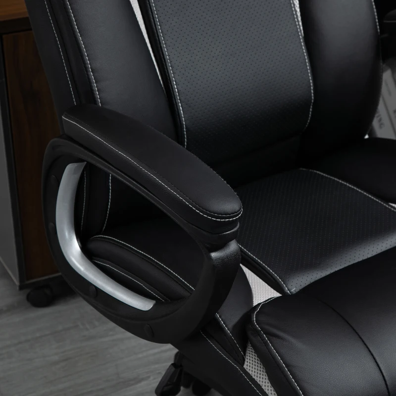 Vinsetto Ergonomic High Back Executive Office Chair with Padded Armrests, Adjustable Height PU Leather Computer Desk Chair with Breathable Mesh Backrest, 360° Swivel, Rocking Feature, Wheels
