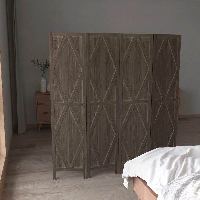 HOMCOM 5.6 Ft. Tall 4-Panel Room Divider, Diamond Pattern Freestanding Folding Privacy Screen Panels, Partition Wall Divider for Indoor Bedroom Office
