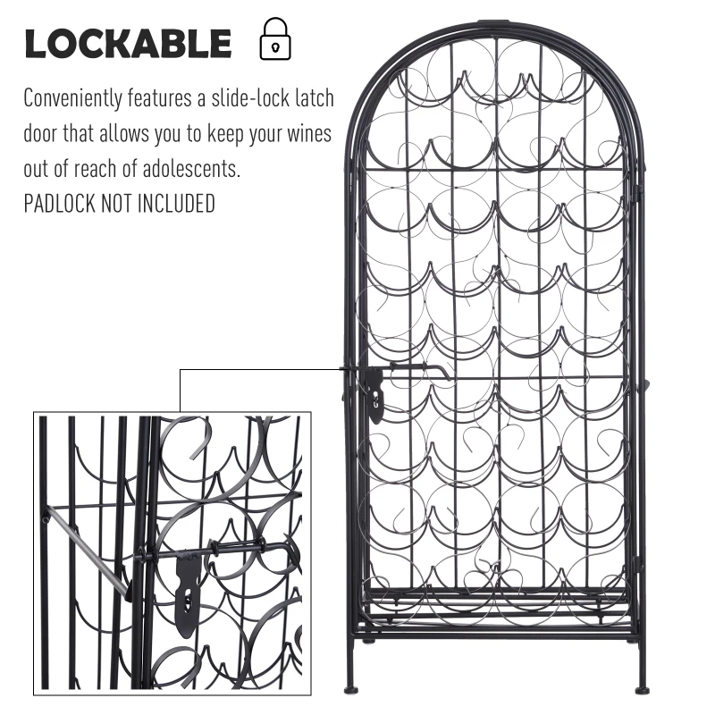 HOMCOM 35 Bottle Wrought Iron Wine Rack Cabinet with Lock,  Black