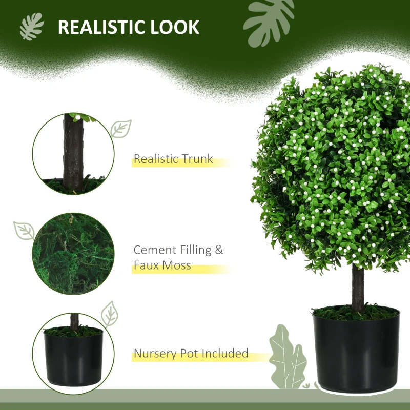 HOMCOM 2 Pack Artificial Tree Boxwood Topiary with Fruits, 20.75", White