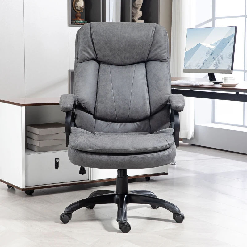 HOMCOM 6 Point Vibration Massage Office Chair with Heat, Microfibre Fabric Comfy Computer Desk Chair, Charcoal Gray