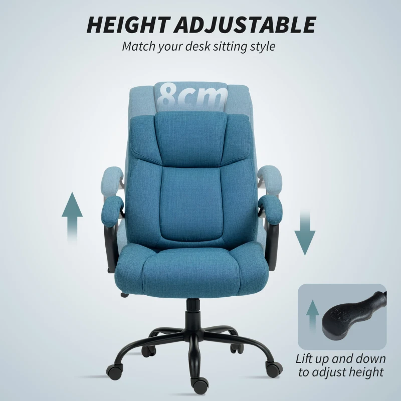 Vinsetto Executive Office Chair with Wide Seat, Computer Desk Chair with Adjustable Height, Swivel Wheels, Blue