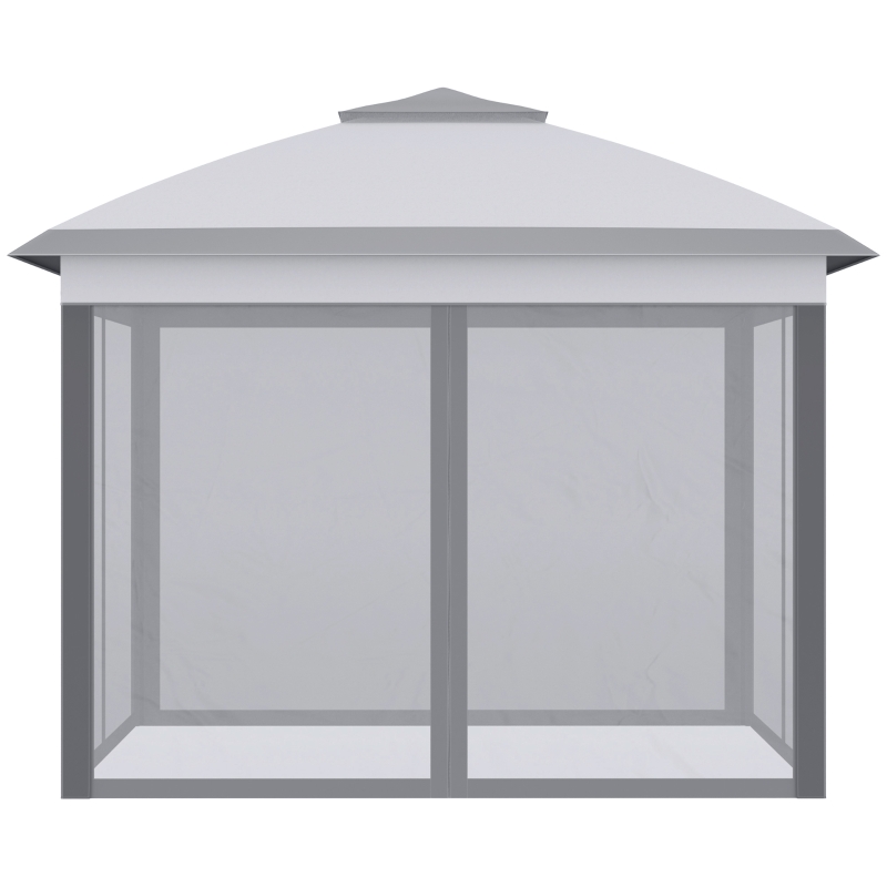 Outsunny 11' x 11' Pop Up Canopy, Double Roof Foldable Canopy Tent with Zipper Mesh Sidewalls, Height Adjustable and Carrying Bag, Event Tent for Patio Garden Backyard, Grey