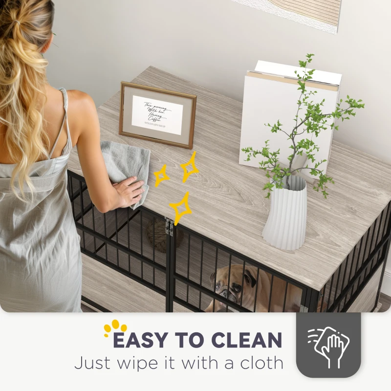 PawHut 39.5" Furniture Style Dog Crate End Table w/ 3 Doors for Small to Large Dogs, Walnut Finish