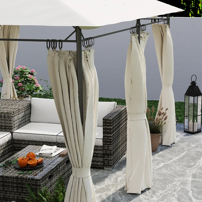 Outsunny 10' x 13' Double Roof Patio Gazebo, Outdoor Gazebo with Curtains, for Garden, Lawn, Backyard and Deck, Cream White