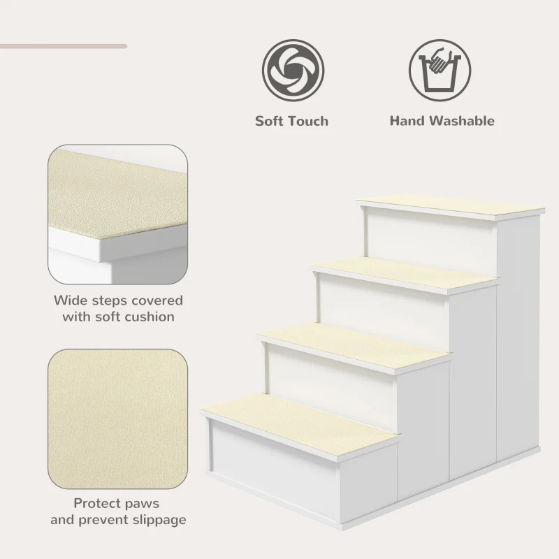 PawHut Dog Steps Pet Stairs for Bed Cat Ladder for Couch with Non-Slip Carpet, 15.7" x 23.2" x 21.3", White
