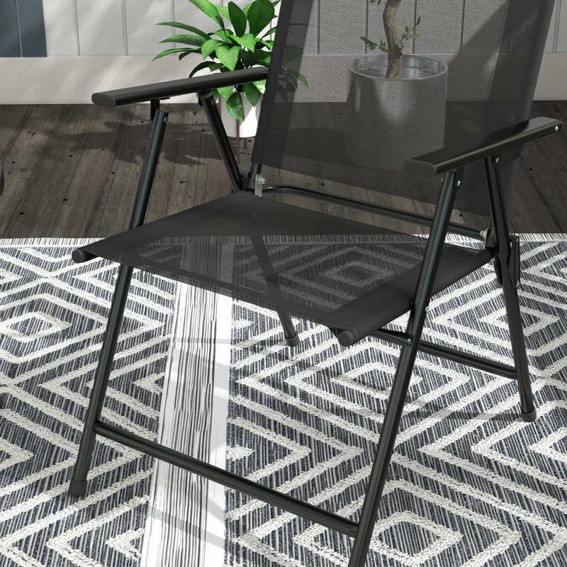 Outsunny 3 Pieces Bistro Set, Foldable Patio Furniture Set with Mesh Chairs, Glass Table for Garden, Balcony, Black