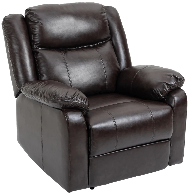 HOMCOM PU Leather Manual Recliner with Thick Padded Upholstered Cushion and Retractable Footrest, Brown
