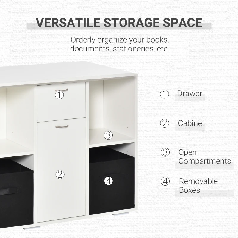 HOMCOM Convertible L-Shaped Computer Desk, Corner Table wth 3 Fabric Storage Boxes, Retractable Home Office Desk, White