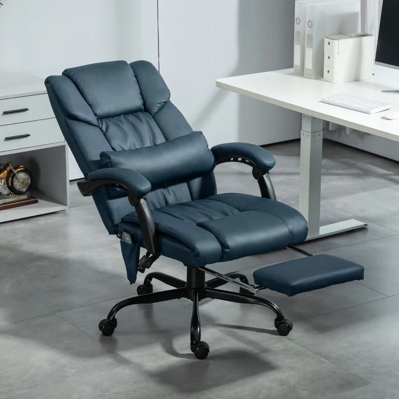 Vinsetto Massage Office Chair with 6 Vibrating Points, High Back Reclining Office Chair with Footrest and Remote, Blue