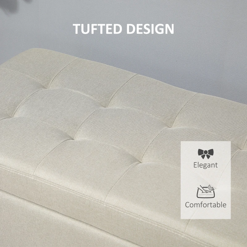 HOMCOM 51" Ottoman Storage Bench, Linen Fabric Storage Chest with Lift Top, Tufted Ottoman with Storage for Living Room, Entryway, Bedroom, Beige