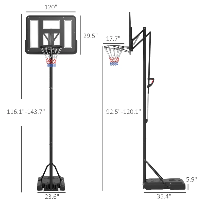 Soozier 7.7-10' Basketball Hoop, Freestanding Basketball System with 43" Shatterproof Backboard and Wheels