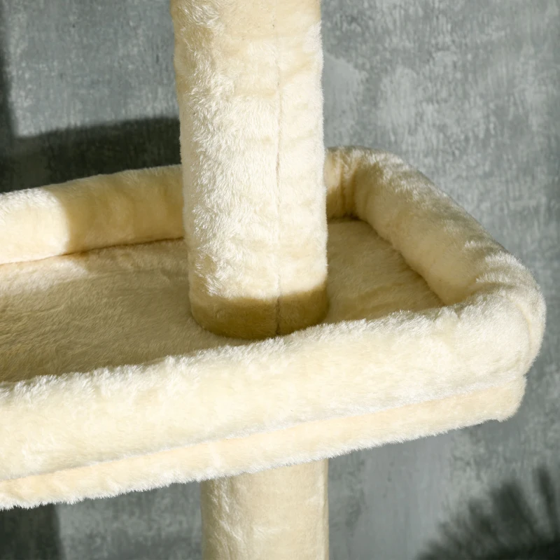 PawHut Floor to Ceiling Cat Tree with Scratching Post for Indoor Cats, Adjustable Height Cat Tower (91-102 Inches) with House, Bed, Beige