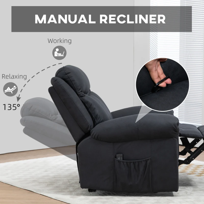 HOMCOM Manual Recliner Chair with Vibration Massage, Side Pockets, Microfibre Reclining Chair for Living Room, Black