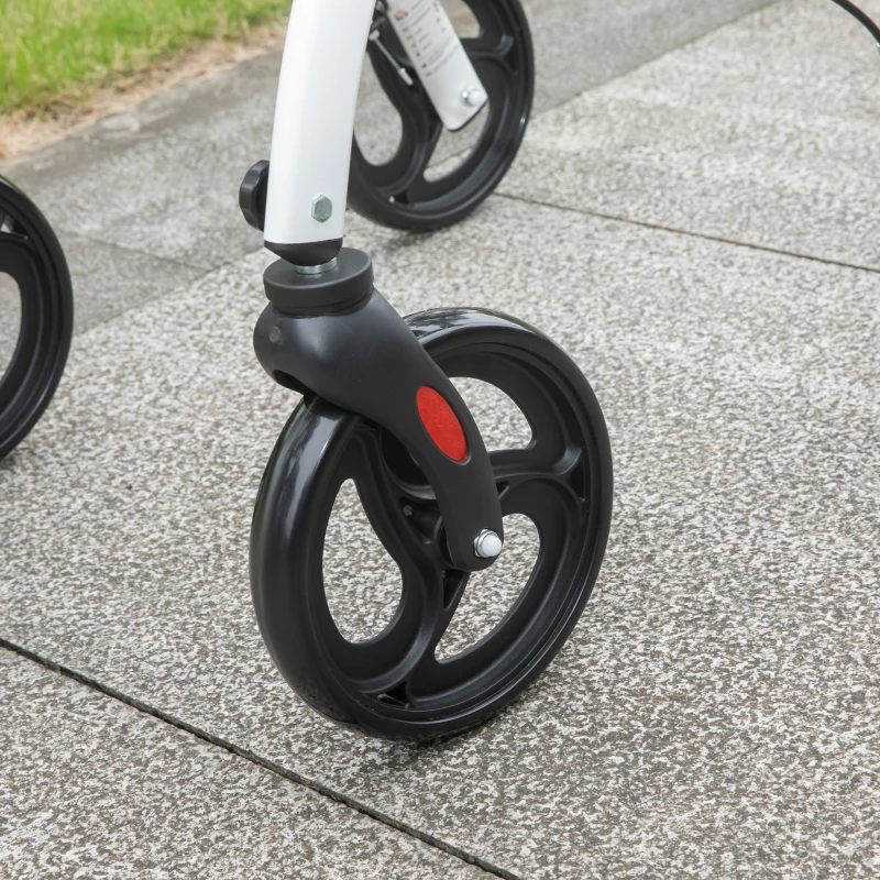 HOMCOM Upright Walker Rollator, Rolling Walker with Storage Bag, Tray, Dual Brakes, Adjustable Height, for Seniors, White