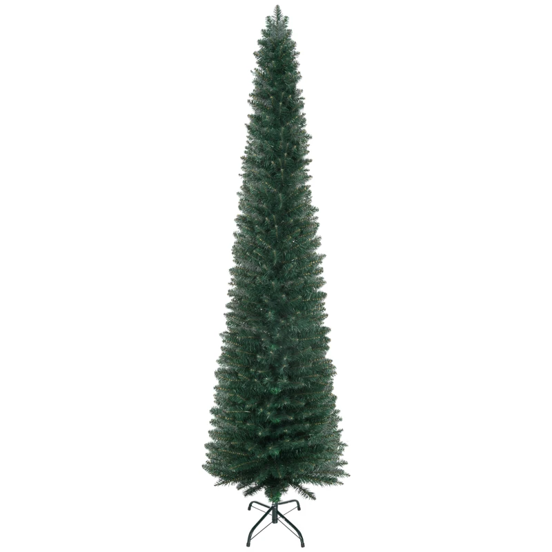 HOMCOM 7FT Artificial Christmas Tree Xmas Pencil Tree Holiday Home Indoor Decoration with Foldable Black Stand for Party, Green