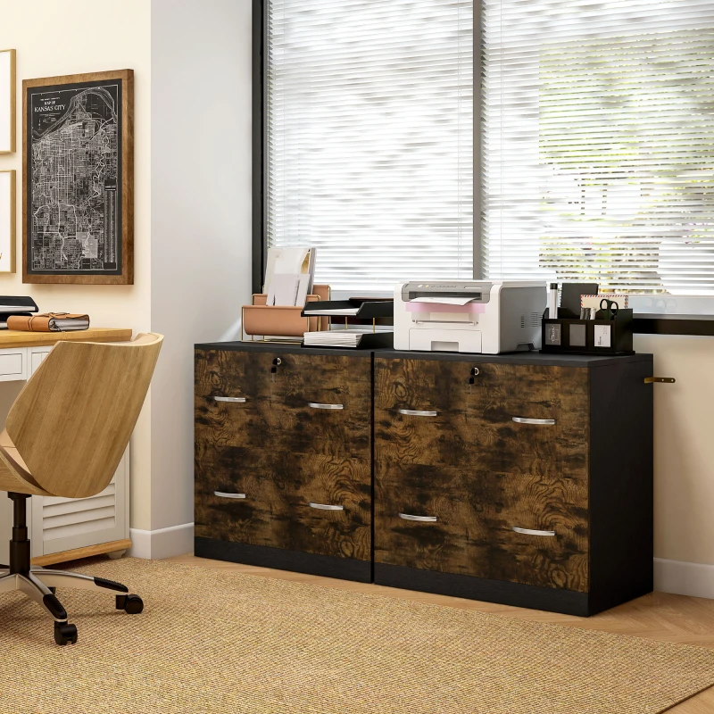 Vinsetto 2 Drawer File Cabinet with Lock, Office Filing Cabinet, Hanging Bar for Letter Size, Home Office, Rustic Brown