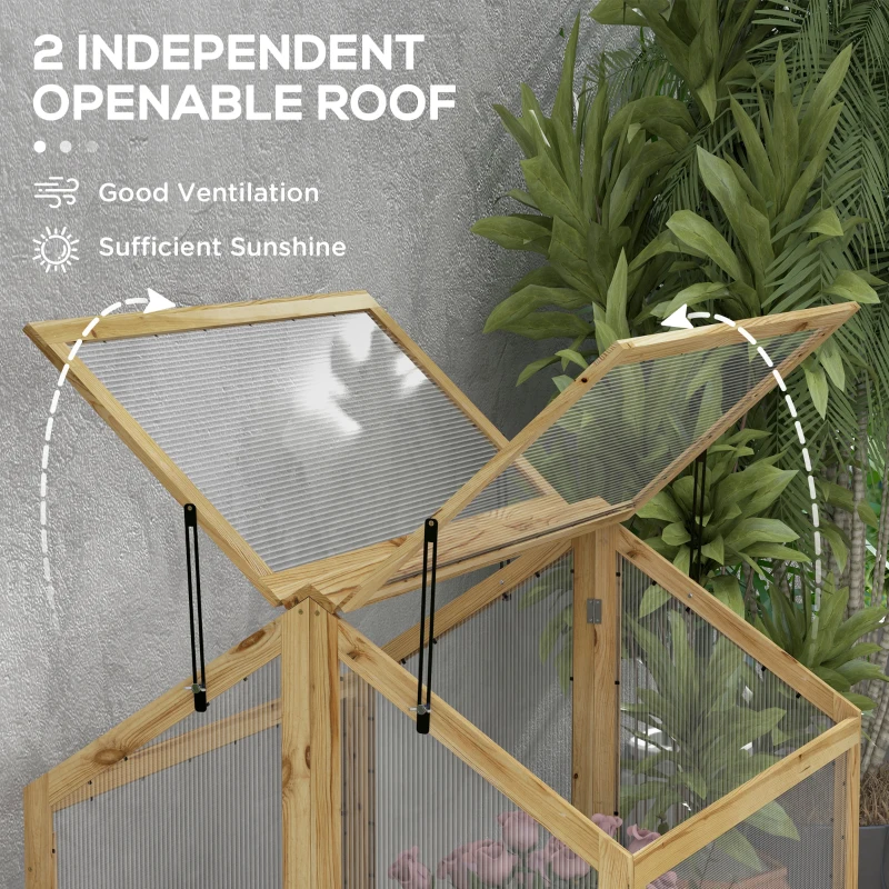 Outsunny Raised Garden Flower Bed Kit with Greenhouse, Wooden Cold Frame Planter, 35.5" x 31.5" x 36", Natural