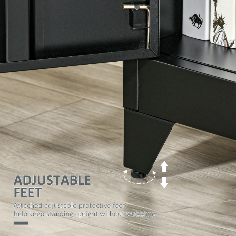 HOMCOM Industrial Storage Cabinet, Steel Garage Cabinet with Double Doors and Adjustable Shelves, Black