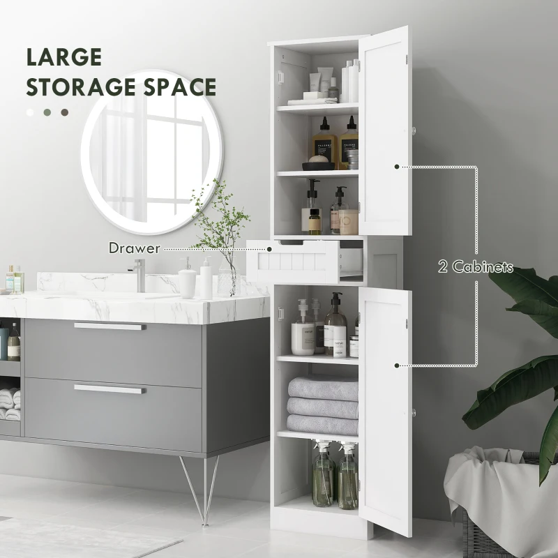 HOMCOM Freestanding Bathroom Cabinet with Drawer and 2 Doors, Tall Bathroom Cupboard for Kitchen, Study, Living Room